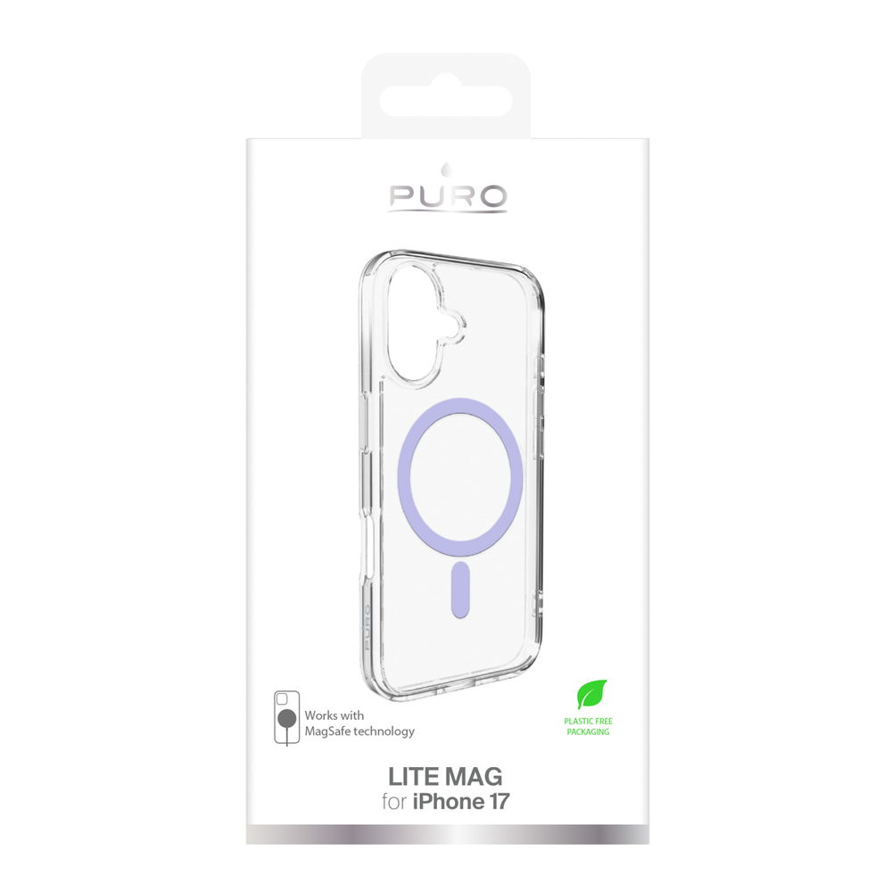 Puro Lite Mag TPU+PC Dėklas, suderinamas su MagSafe, skirtas iPhone 17 - Skaidrus su rožiniu žiedu
