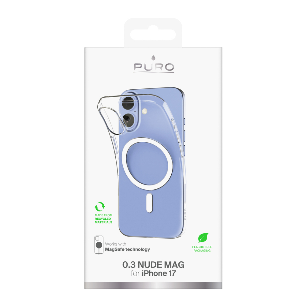Puro 0.3 MagSafe itin plonas TPU dėklas iPhone 17 – skaidrus