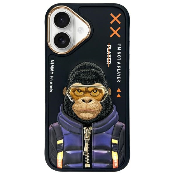 Nimmy Cool&Cute 2.0 Monkey dėklas iPhone 16 – juodas