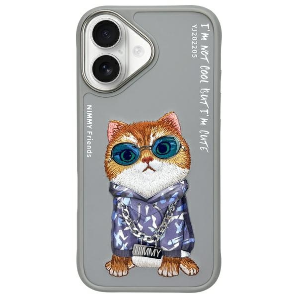 Nimmy Glasses Cool Cat dėklas iPhone 16 – pilkas