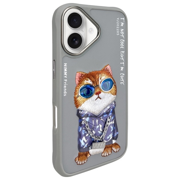 Nimmy Glasses Cool Cat dėklas iPhone 16 – pilkas