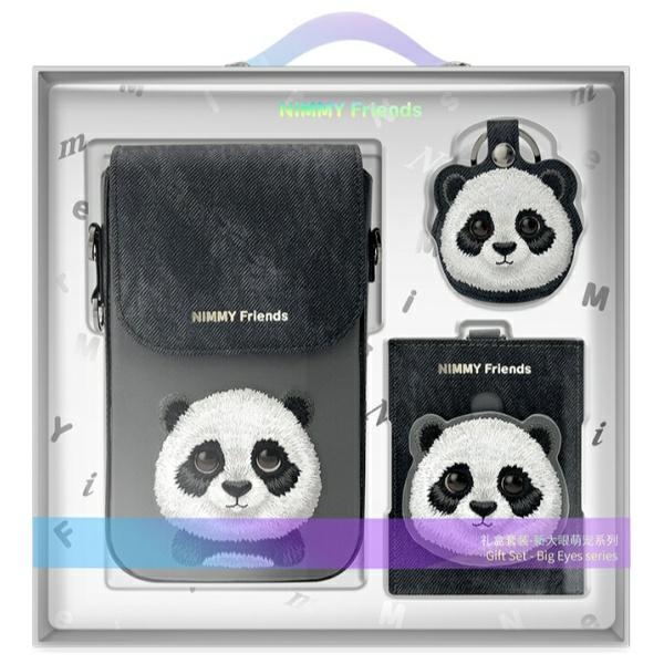 Nimmy Panda 3in1 rinkinys – krepšelis, piniginė, lokatoriaus dėklas (juodas)