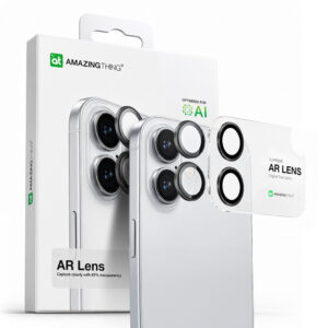 AmazingThing kameros stiklas iPhone 17 – juodas rėmelis