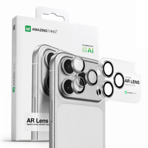 AmazingThing Objektyvo stiklas, skirtas iPhone 17 Pro / Pro Max su sidabriniu aliuminio rėmeliu