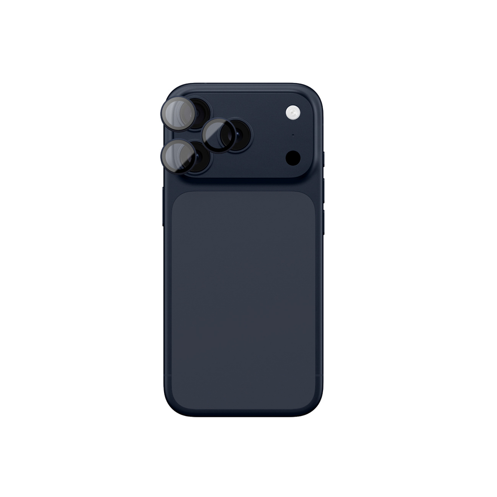 AmazingThing Objektyvo stiklas, skirtas iPhone 17 Pro / Pro Max su mėlynu aliuminio rėmeliu