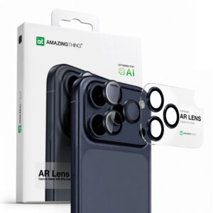 AmazingThing Objektyvo stiklas, skirtas iPhone 17 Pro / Pro Max su mėlynu aliuminio rėmeliu