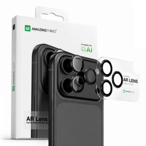AmazingThing Objektyvo stiklas, skirtas iPhone 17 Pro / Pro Max su pilku aliuminio rėmeliu