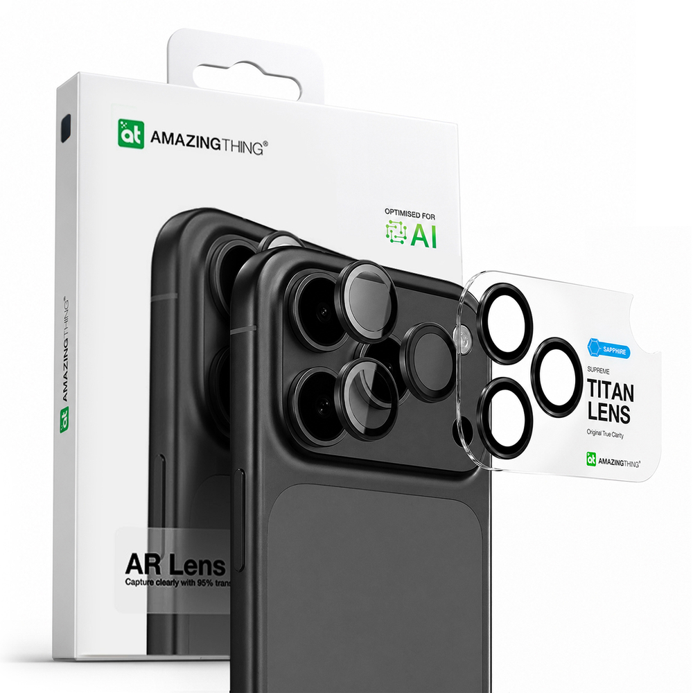AmazingThing Sapphire kameros stiklas iPhone 17 Pro/Max – pilkas