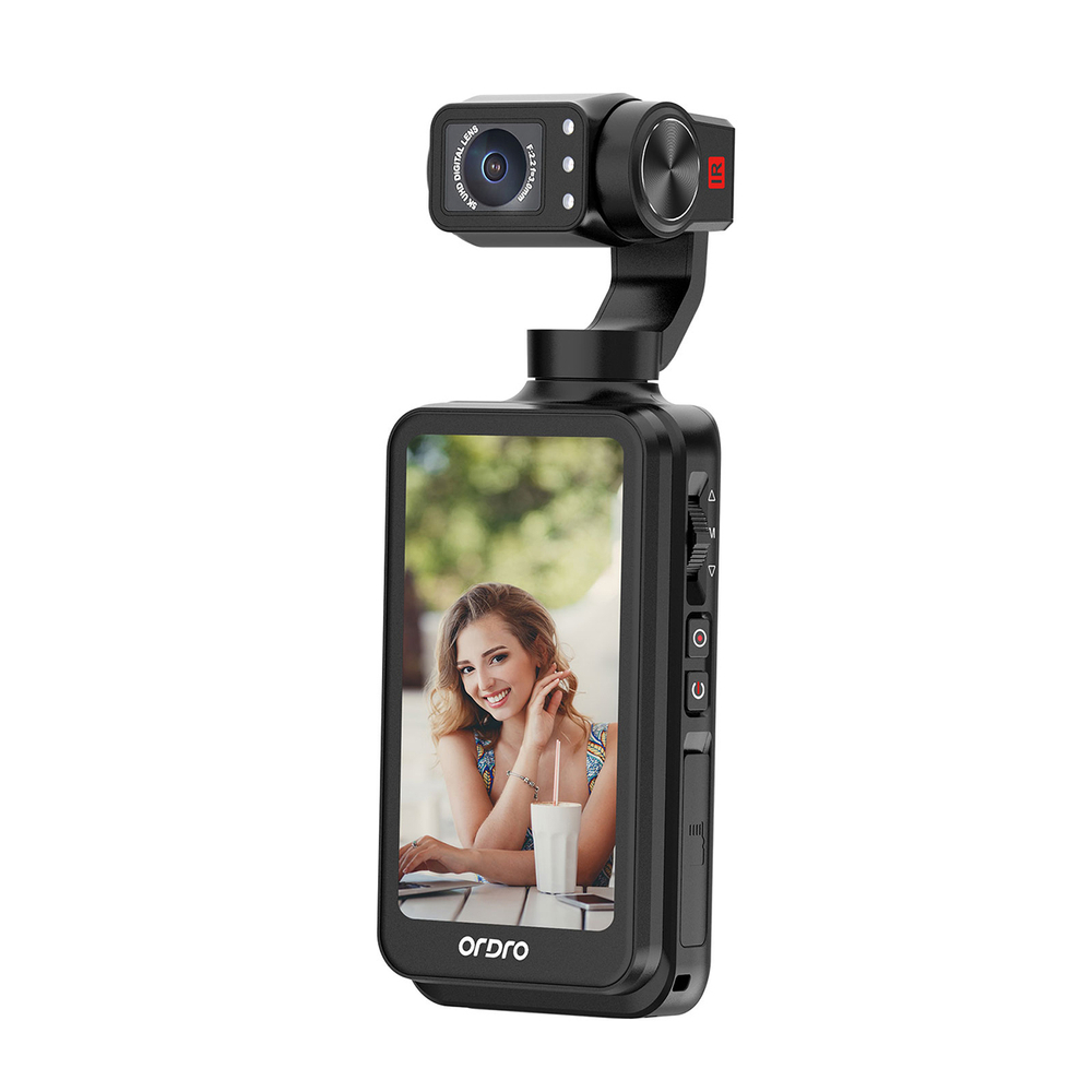 Ordro Pocket M5 3 ašies Gimbal kamera, 5K, vlogiams ir YouTube – juoda