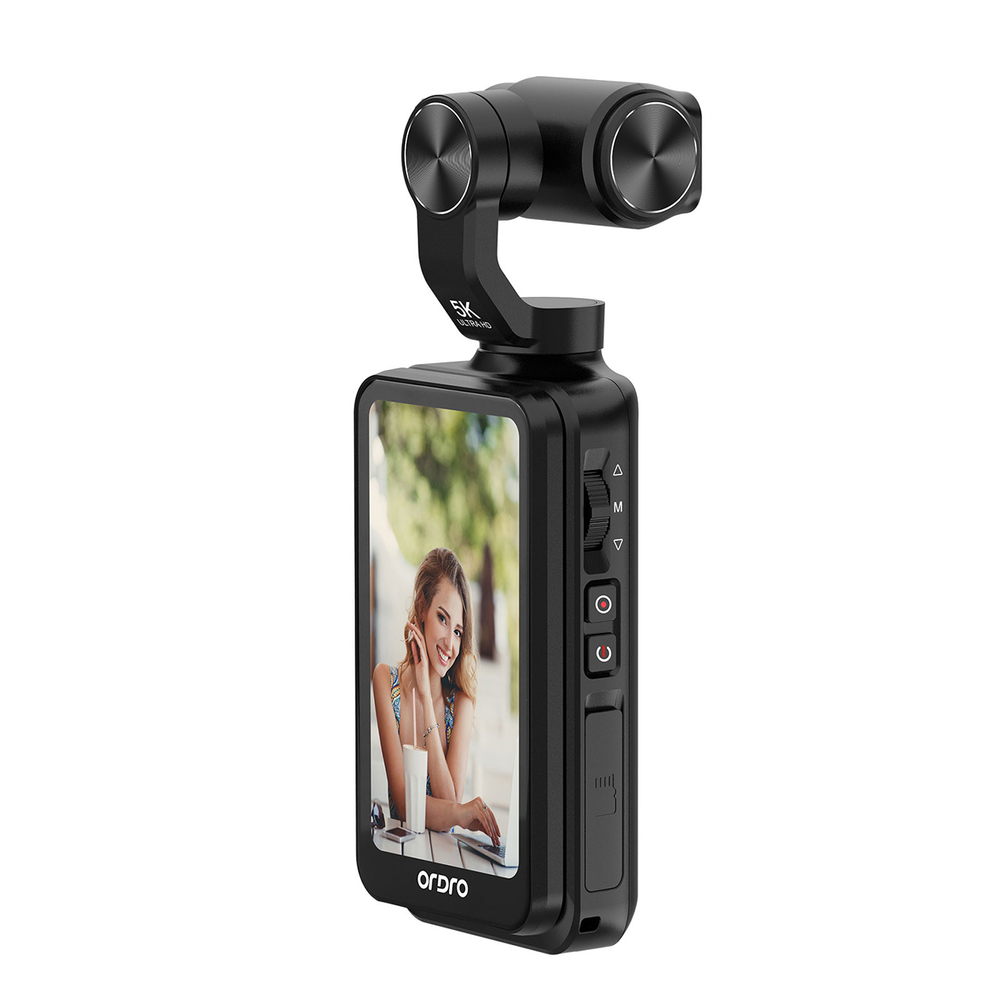 Ordro Pocket M5 3 ašies Gimbal kamera, 5K, vlogiams ir YouTube – juoda