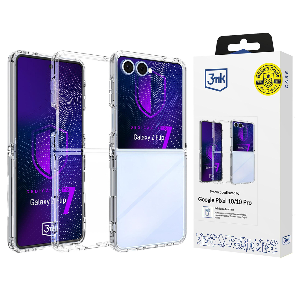 3mk šarvų dėklas, skirtas Samsung Galaxy Z Flip 7 – skaidrus