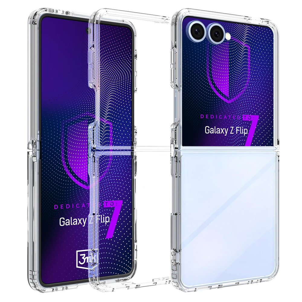 3mk šarvų dėklas, skirtas Samsung Galaxy Z Flip 7 – skaidrus