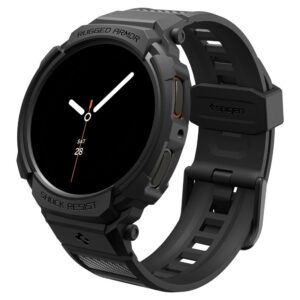 Dirželis su dėklu Spigen Rugged Armor Pro, Samsung Galaxy Watch 8 / 9 (44 mm), matinis juodas