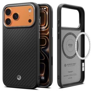 Dėklas Spigen Enzo Aramid "T" MagSafe iPhone 17 Pro Max, juodas/sidabrinis