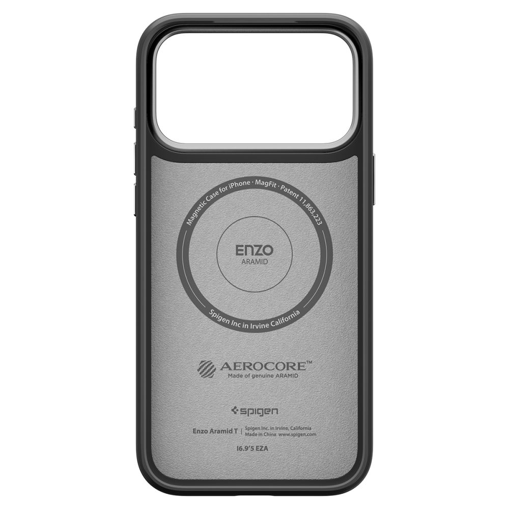 Dėklas Spigen Enzo Aramid "T" MagSafe iPhone 17 Pro Max, juodas/sidabrinis