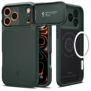 Dėklas Spigen Optik Armor Mag iPhone 17 Pro Max, tamsiai žalias