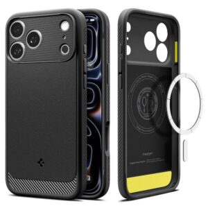 Dėklas Spigen Rugged Armor Mag MagSafe iPhone 17 Pro, matinis juodas