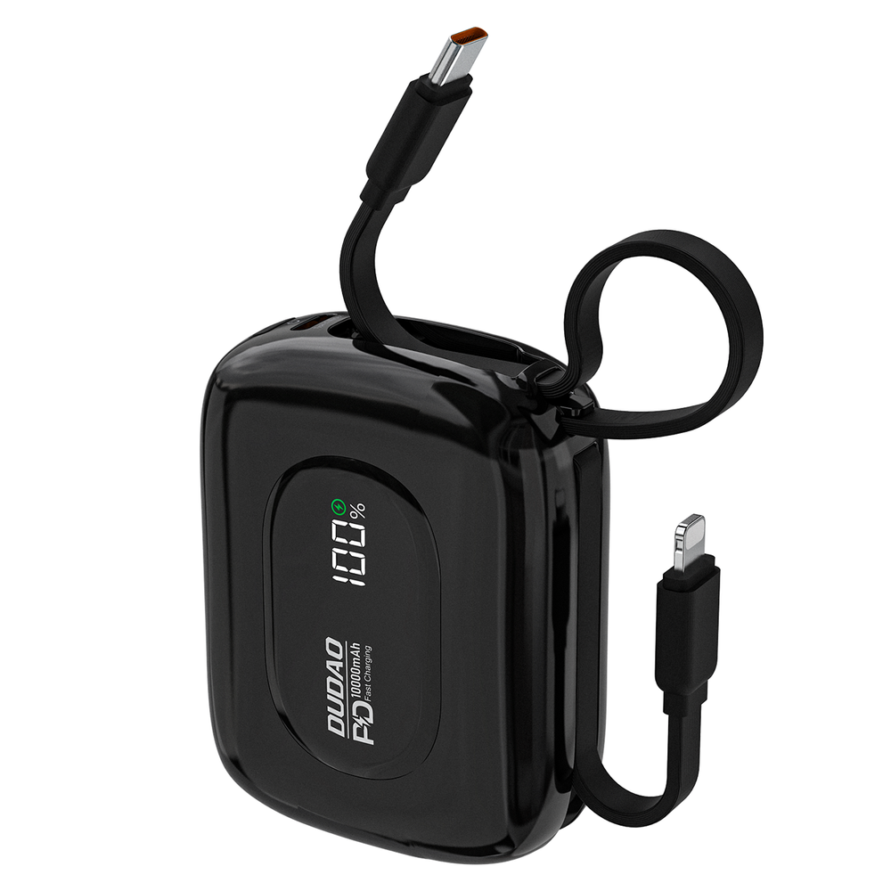 Dudao K32 išorinė baterija 22.5W 10000 mAh su integruotu USB-C/Lightning laidu - juoda