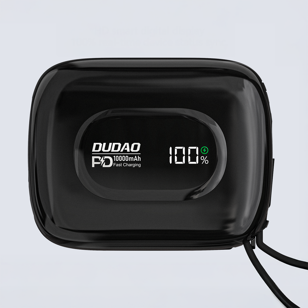Dudao K32 išorinė baterija 22.5W 10000 mAh su integruotu USB-C/Lightning laidu - juoda