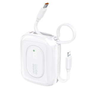 Dudao K32 išorinė baterija 22.5W 10000 mAh su integruotu USB-C/Lightning laidu - balta