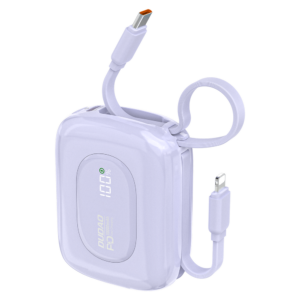 Dudao K32 išorinė baterija 22.5W 10000 mAh su integruotu USB-C/Lightning laidu - violetinė