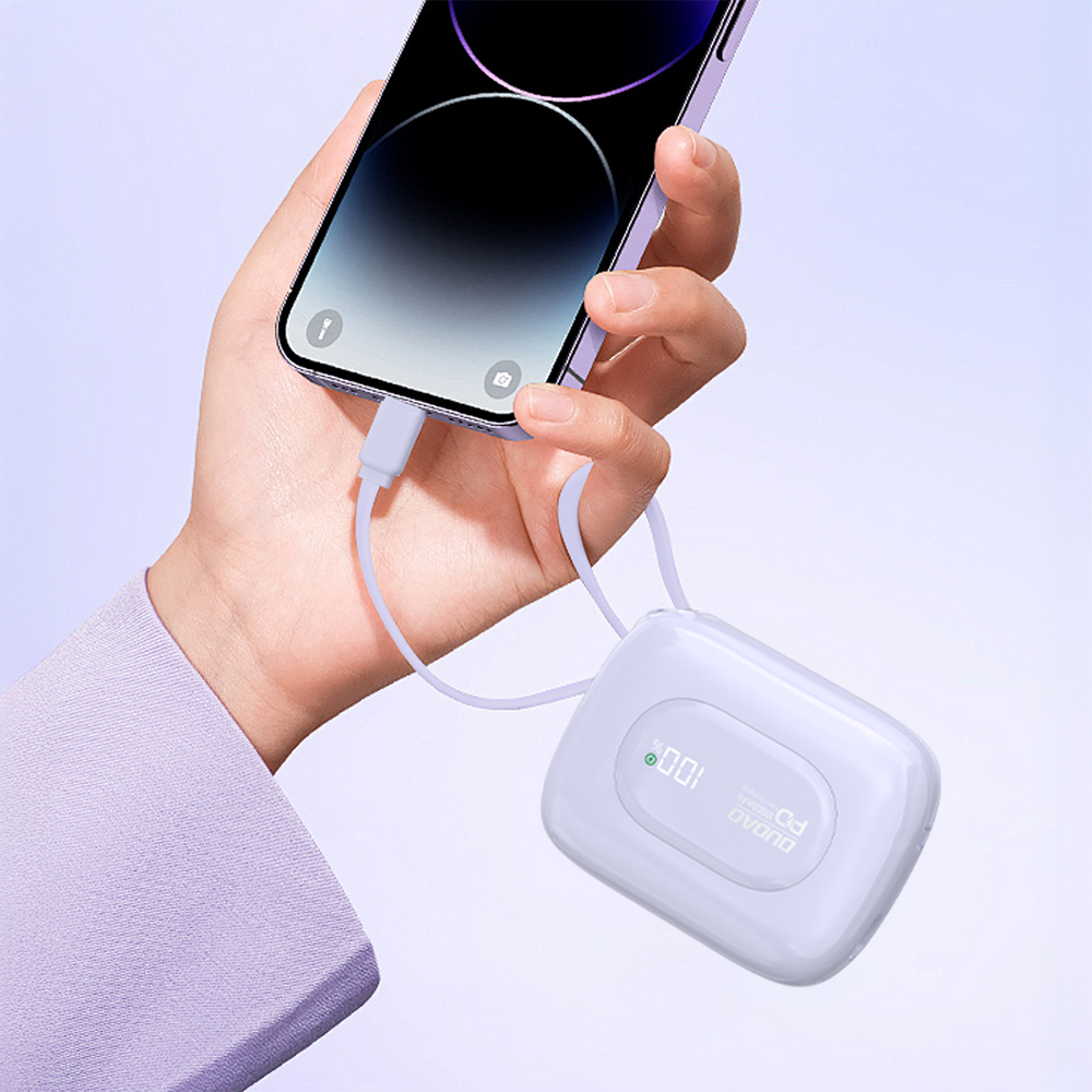 Dudao K32 išorinė baterija 22.5W 10000 mAh su integruotu USB-C/Lightning laidu - violetinė