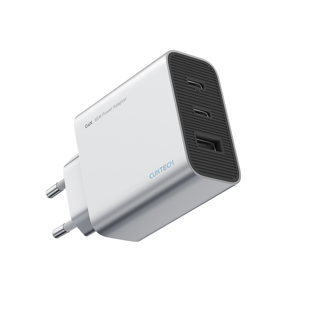 Cuktech 65W GaN 2xUSB-C 1xUSB-A sieninis įkroviklis - pilkas