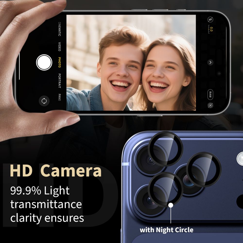 Kameros apsauginis stiklas Tech-Protect Camring Fit+ iPhone 14 Pro / 14 Pro Max / 15 Pro / 15 Pro Max / 16 Pro / 16 Pro Max / 17 Pro / 17 Pro Max, juodas