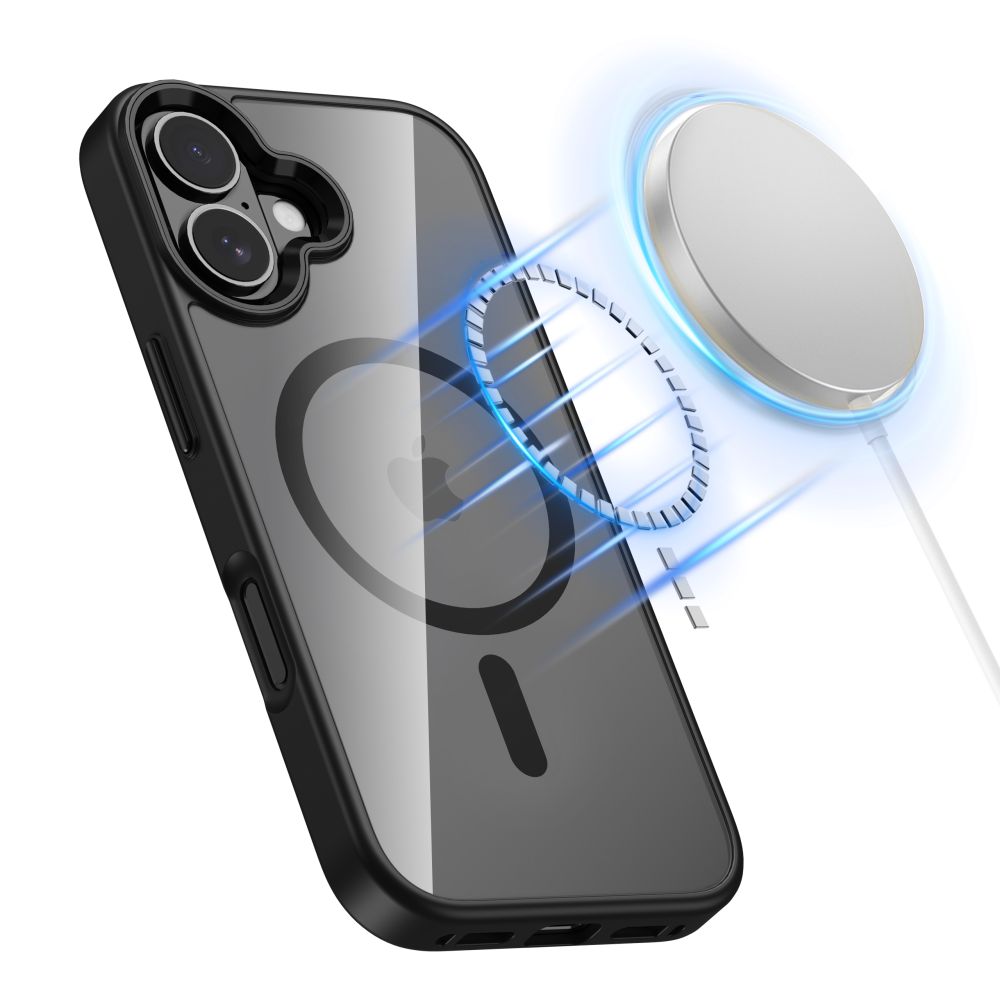 Dėklas Tech-Protect Magmat MagSafe iPhone 17, juodas/skaidrus