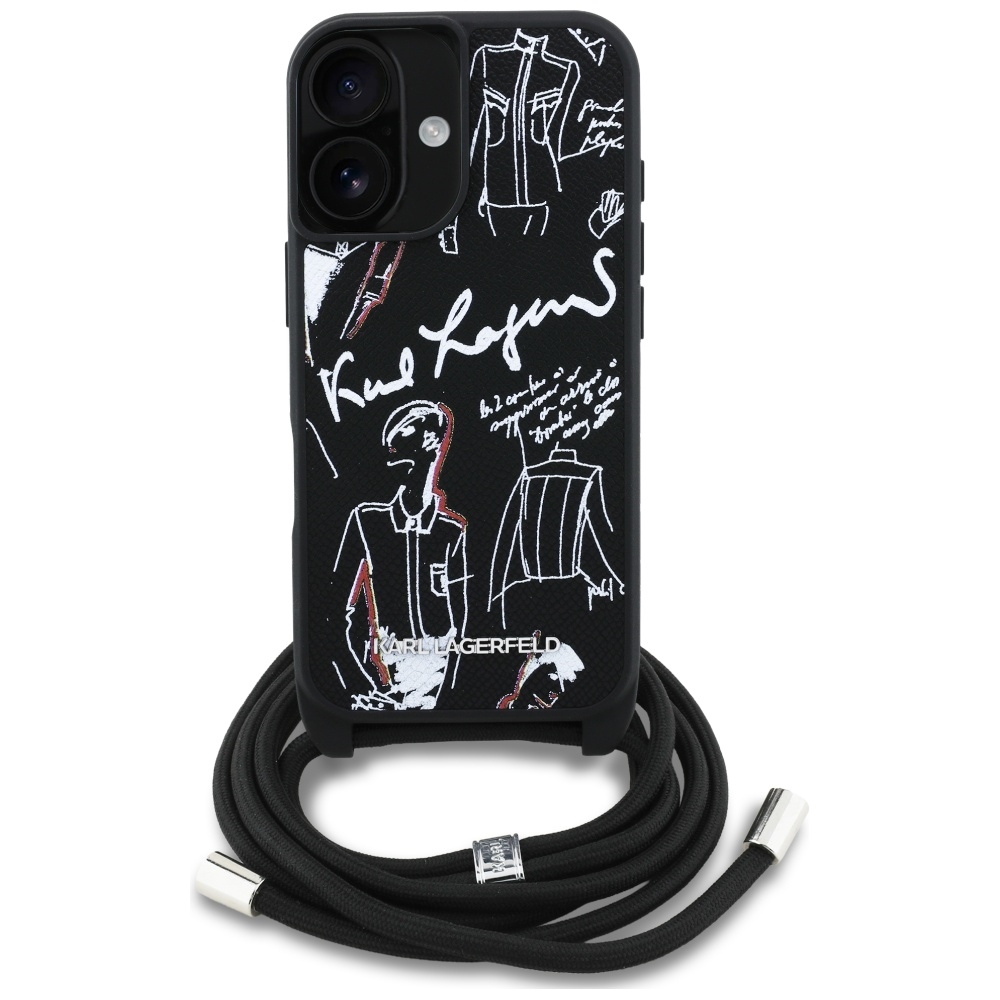 Karl Lagerfeld dėklas su dirželiu iPhone 16 – juodas