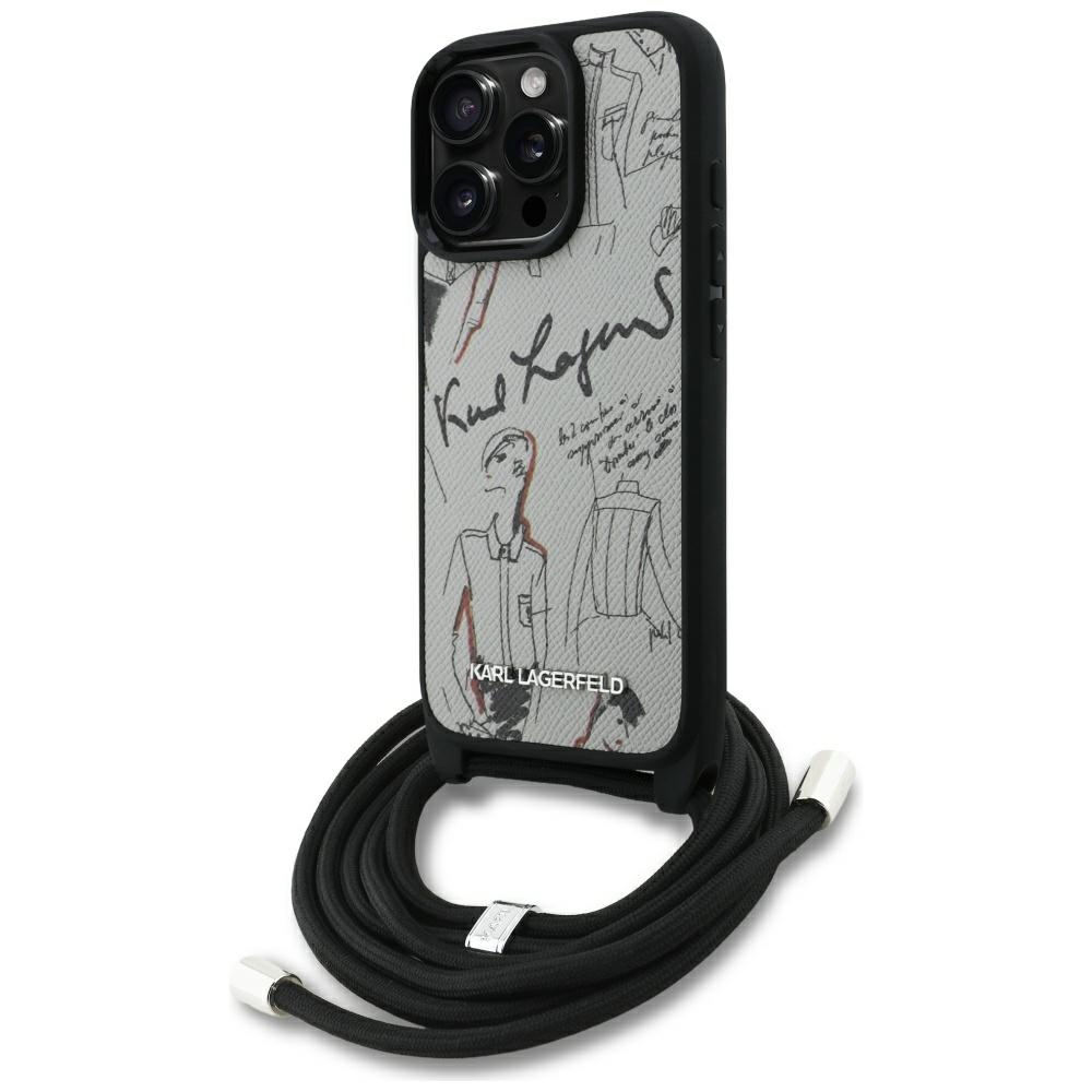 Karl Lagerfeld Crossbody dėklas iPhone 16 Pro – pilkas