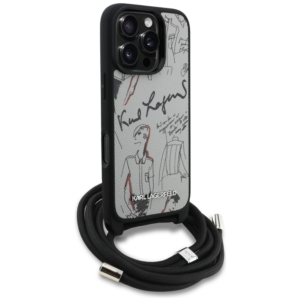 Karl Lagerfeld Crossbody dėklas iPhone 16 Pro – pilkas
