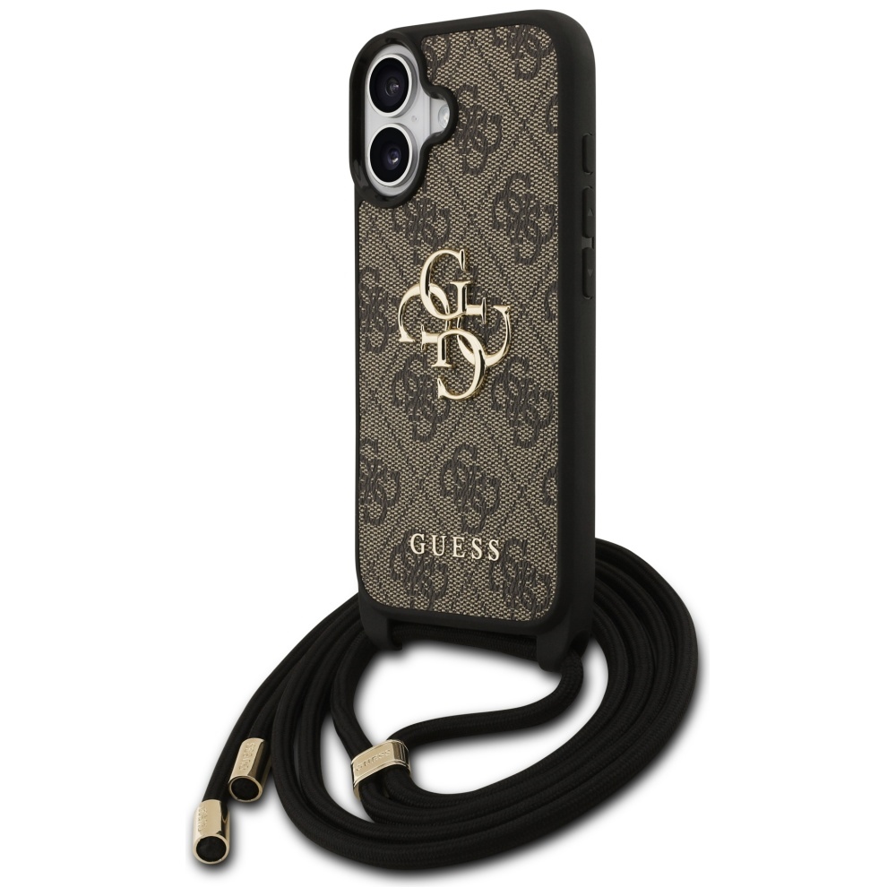 Guess 4G Didelis logotipo laido tvirtinimo dėklas, skirtas iPhone 17 - Brown