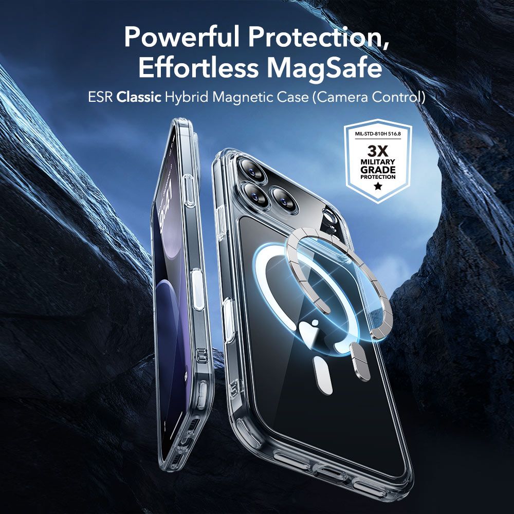 Dėklas ESR Classic Hybrid MagSafe su apsauginiu stiklu iPhone 17 Pro Max, skaidrus