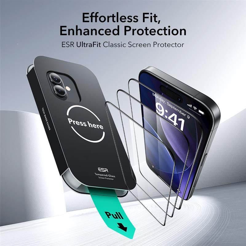 Apsauginis stiklas ESR UltraFit iPhone 16 Pro / 17, 2 vnt., juodas