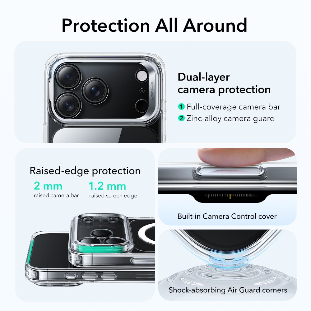 Dėklas ESR Classic Hybrid Kickstand MagSafe iPhone 17 Pro Max, skaidrus