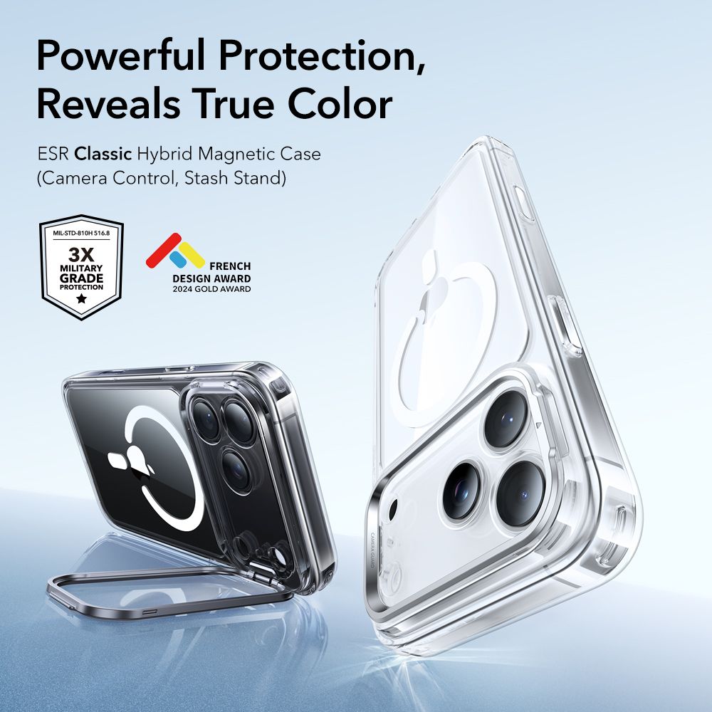 Dėklas ESR Classic Hybrid Kickstand MagSafe iPhone 17 Pro Max, skaidrus