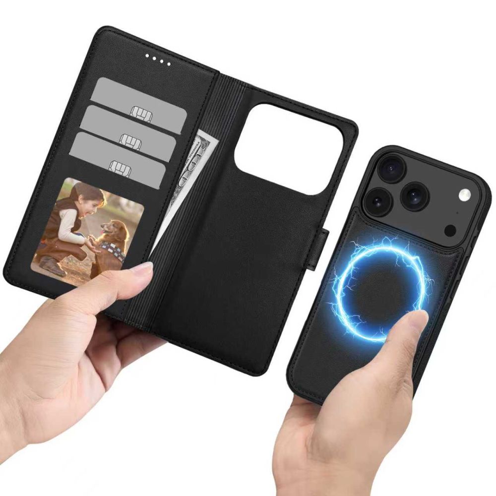 Dėklas Tech-Protect Wallet Magsafe iPhone 17 Pro Max, matinis juodas