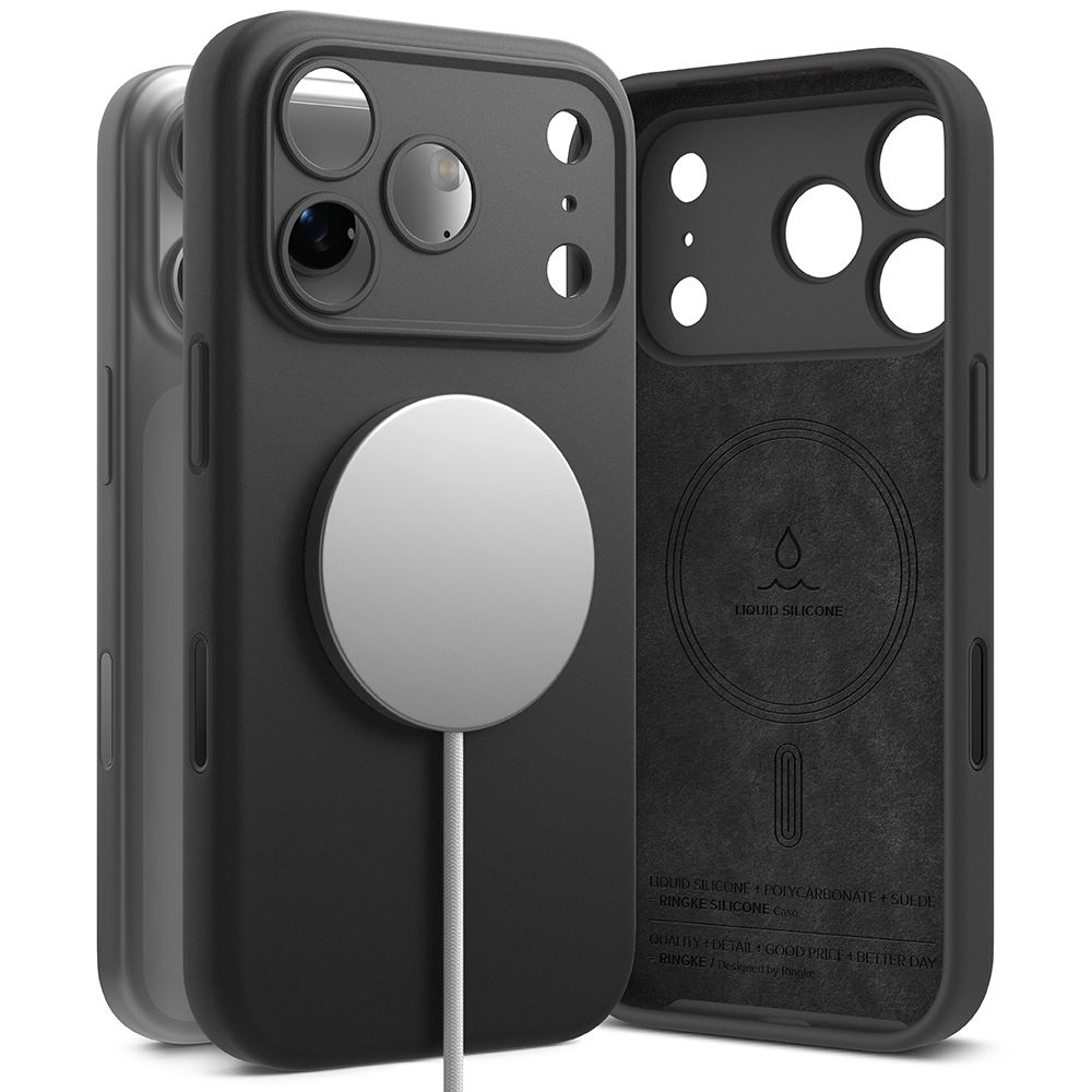 Dėklas Ringke Silicone Magnetic MagSafe iPhone 17 Pro, juodas