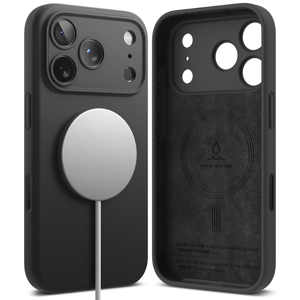 Dėklas Ringke Silicone Magnetic MagSafe iPhone 17 Pro, juodas