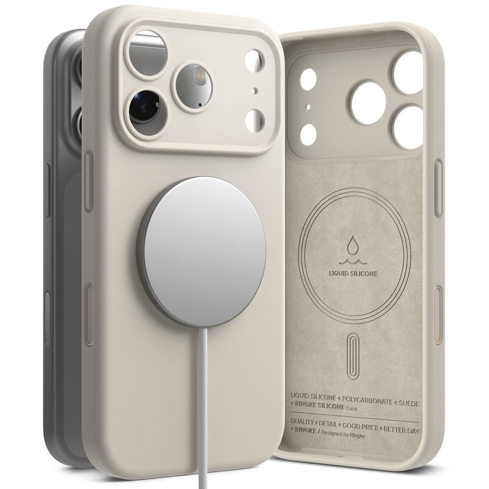 Dėklas Ringke Silicone Magnetic MagSafe iPhone 17 Pro, akmens spalvos