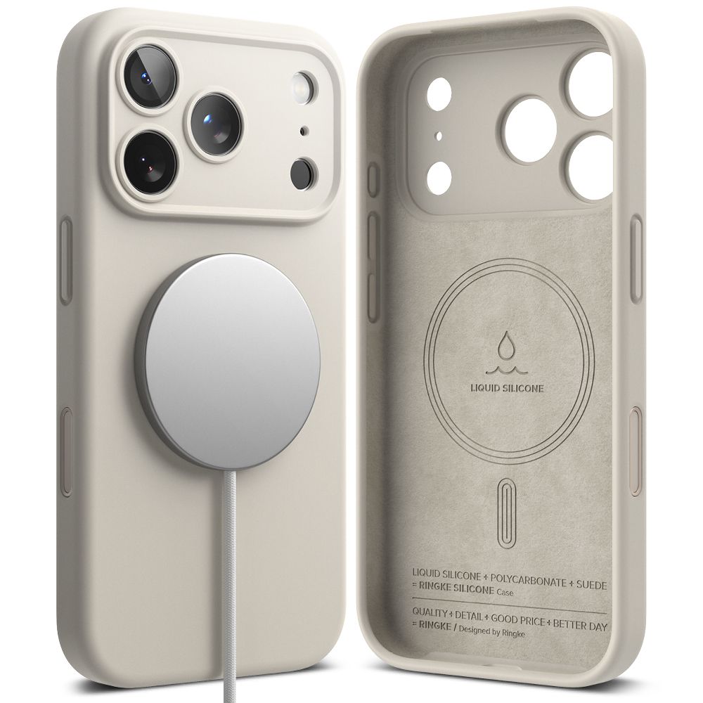 Dėklas Ringke Silicone Magnetic MagSafe iPhone 17 Pro, akmens spalvos