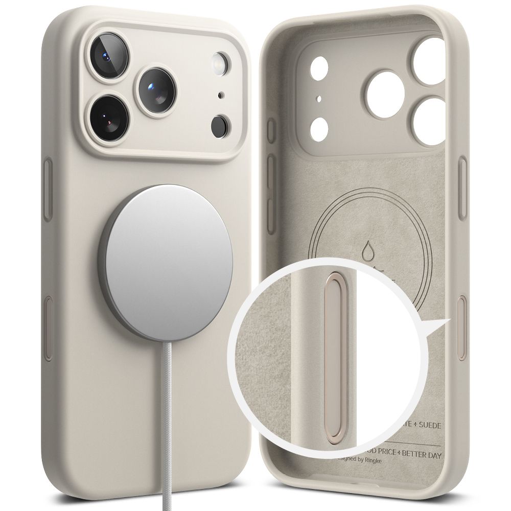 Dėklas Ringke Silicone Magnetic MagSafe iPhone 17 Pro, akmens spalvos
