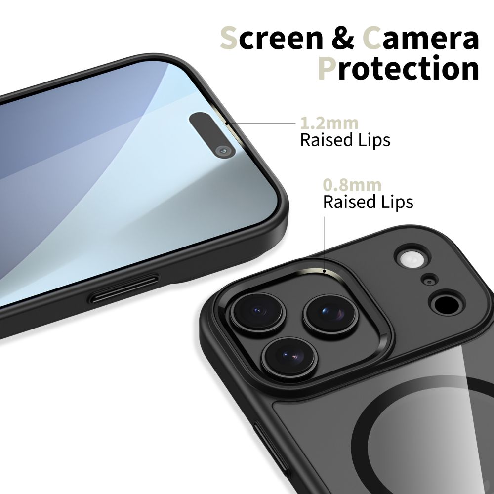 Dėklas Tech-Protect MagMat MagSafe iPhone 17 Pro Max, juodas/skaidrus