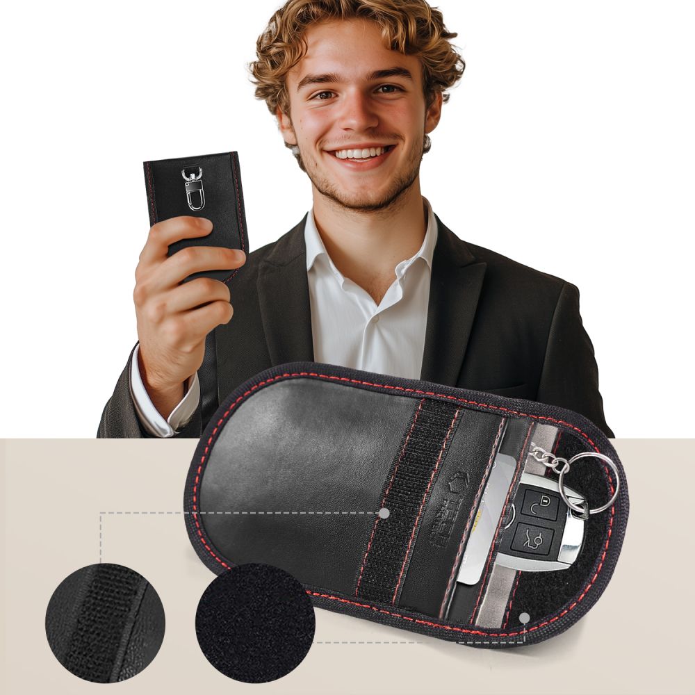 Automobilio raktų dėklas Tech-Protect KLR100, RFID signalo blokatorius, juodas/raudonas