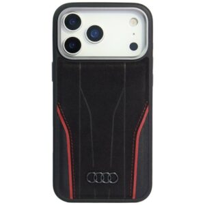 Audi R8 tikros odos MagSafe dėklas iPhone 17 Pro – juodas ir raudonas
