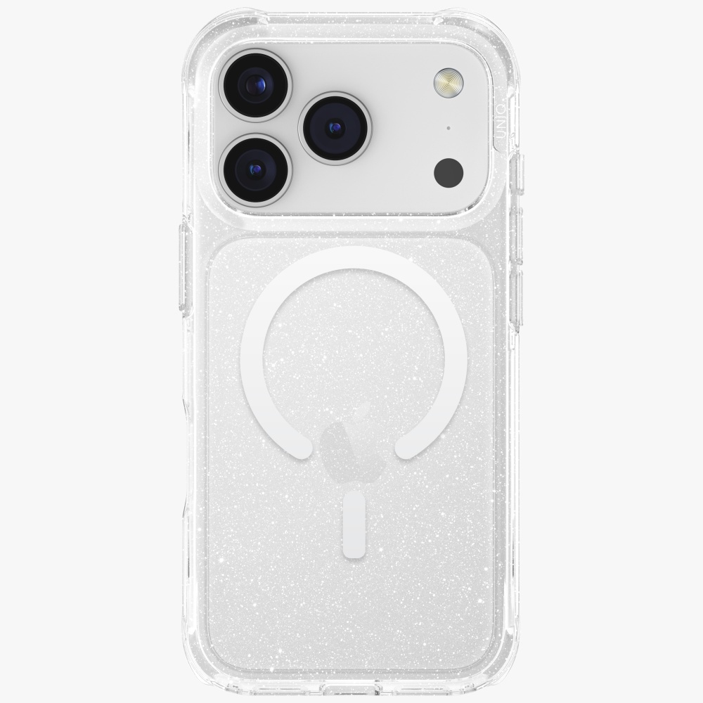 Uniq MagClick dėklas iPhone 17 Pro – skaidrus, blizgus
