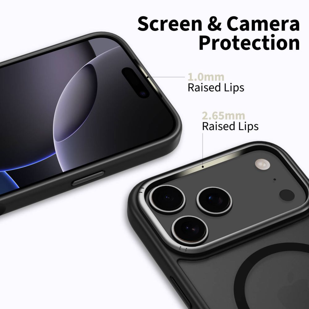 Dėklas Tech-Protect MagEdge iPhone 17 Pro, matinis juodas/pilkas