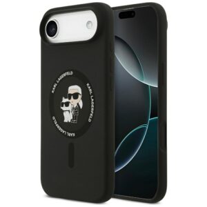 Karl Lagerfeld silikoninis Karl&Choupette žiedas MagSafe Dėklas, skirtas iPhone 17 Air - Black