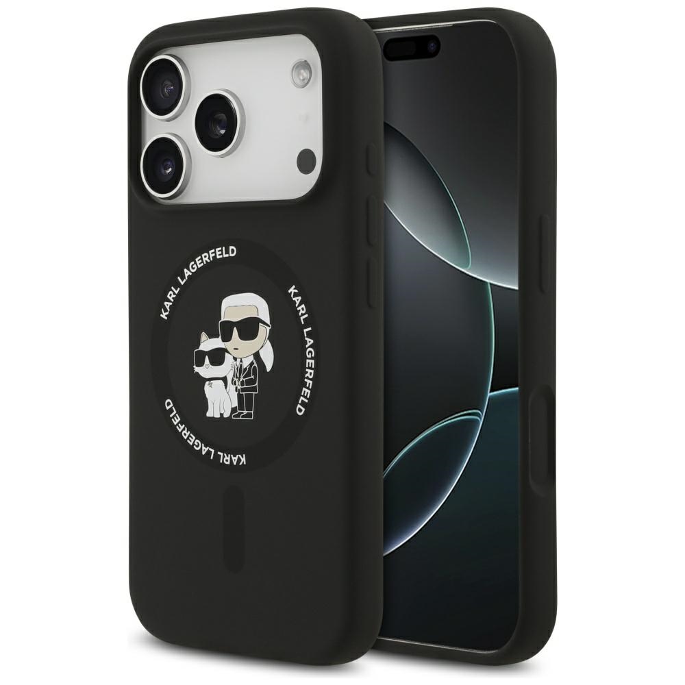 Karl Lagerfeld silikoninis Karl&Choupette žiedas MagSafe Dėklas, skirtas iPhone 17 Pro Max - Black